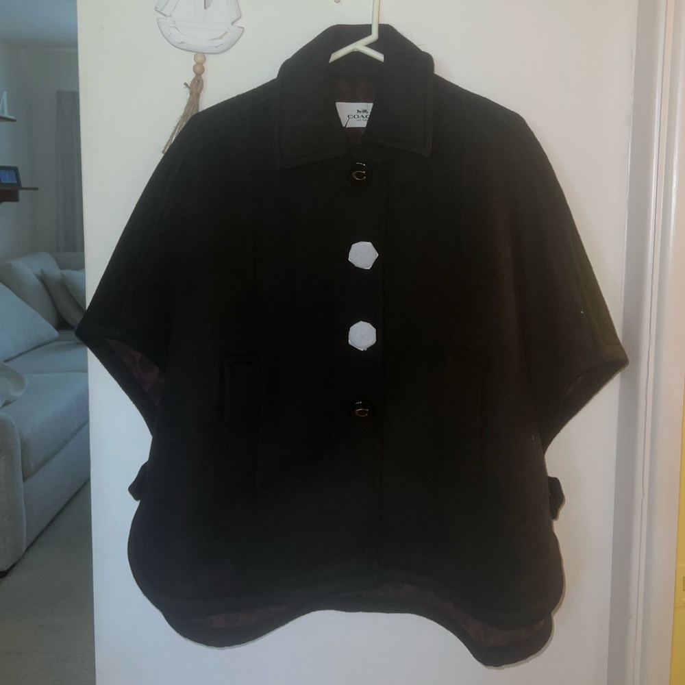 COACH Black Wool Poncho Cape Coat XS/S